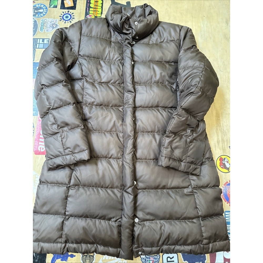 Brooks Brothers 346 Jacket Women 12 Brown Quilted Down Zip Pocket Puffer Parka